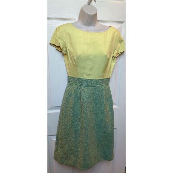 Miss Bergdorf Goodman Dress Set With Jacket Size Small Blue Yellow Spring - Picture 5 of 16